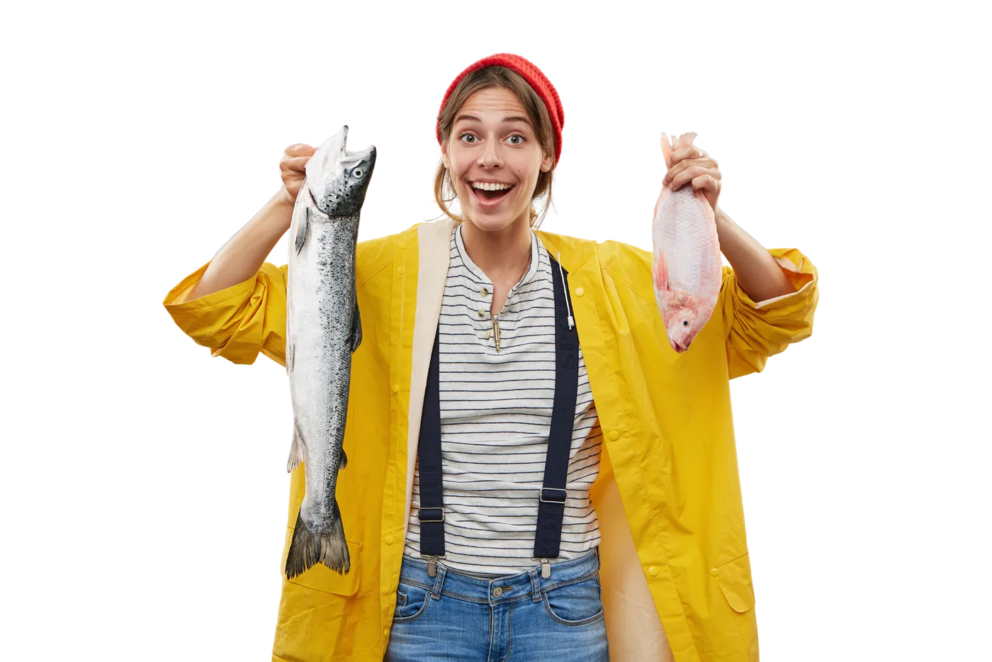 Fishmonger holding fresh fish